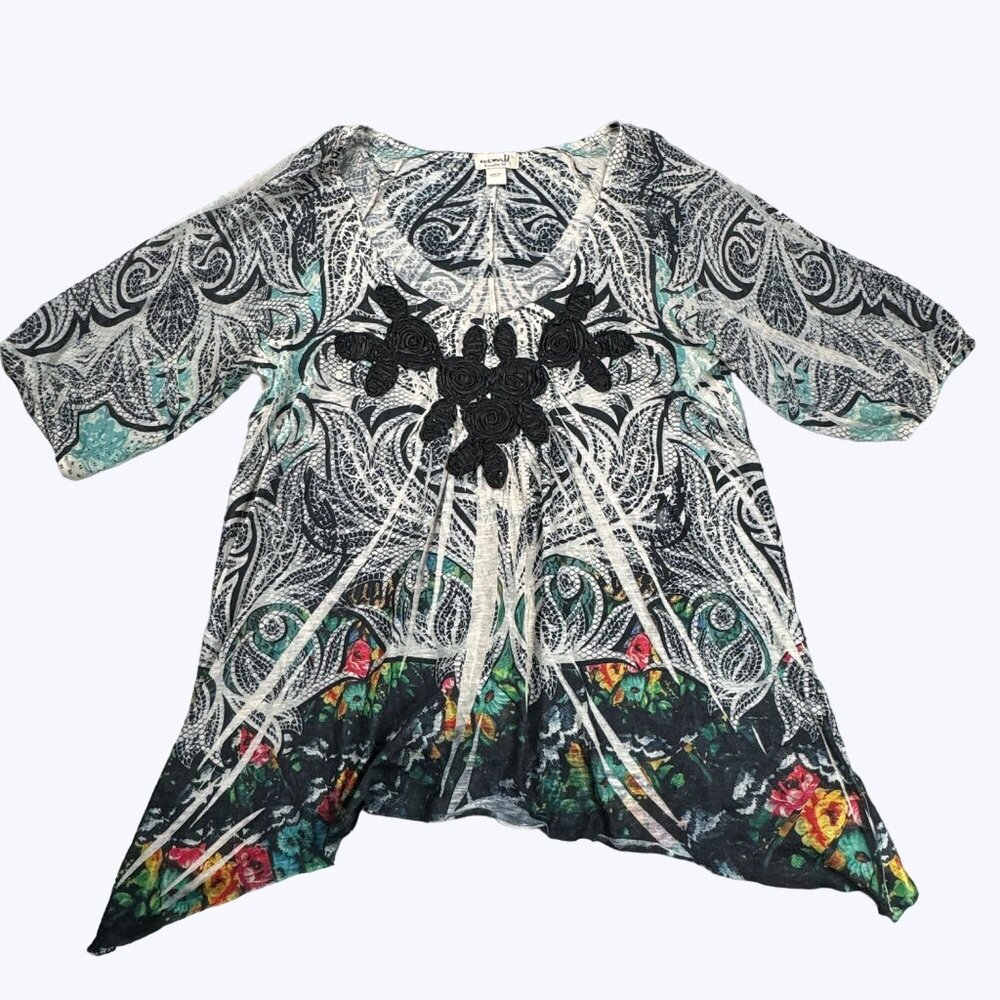 One World Women's Tunic Blouse Pullover Half Sleeve Size Large Beautiful
